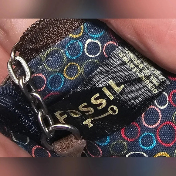 Fossil Small Brown Leather ID Card Coin Holder Logo Key Ring Multi-Pocket Wallet - Picture 9 of 11